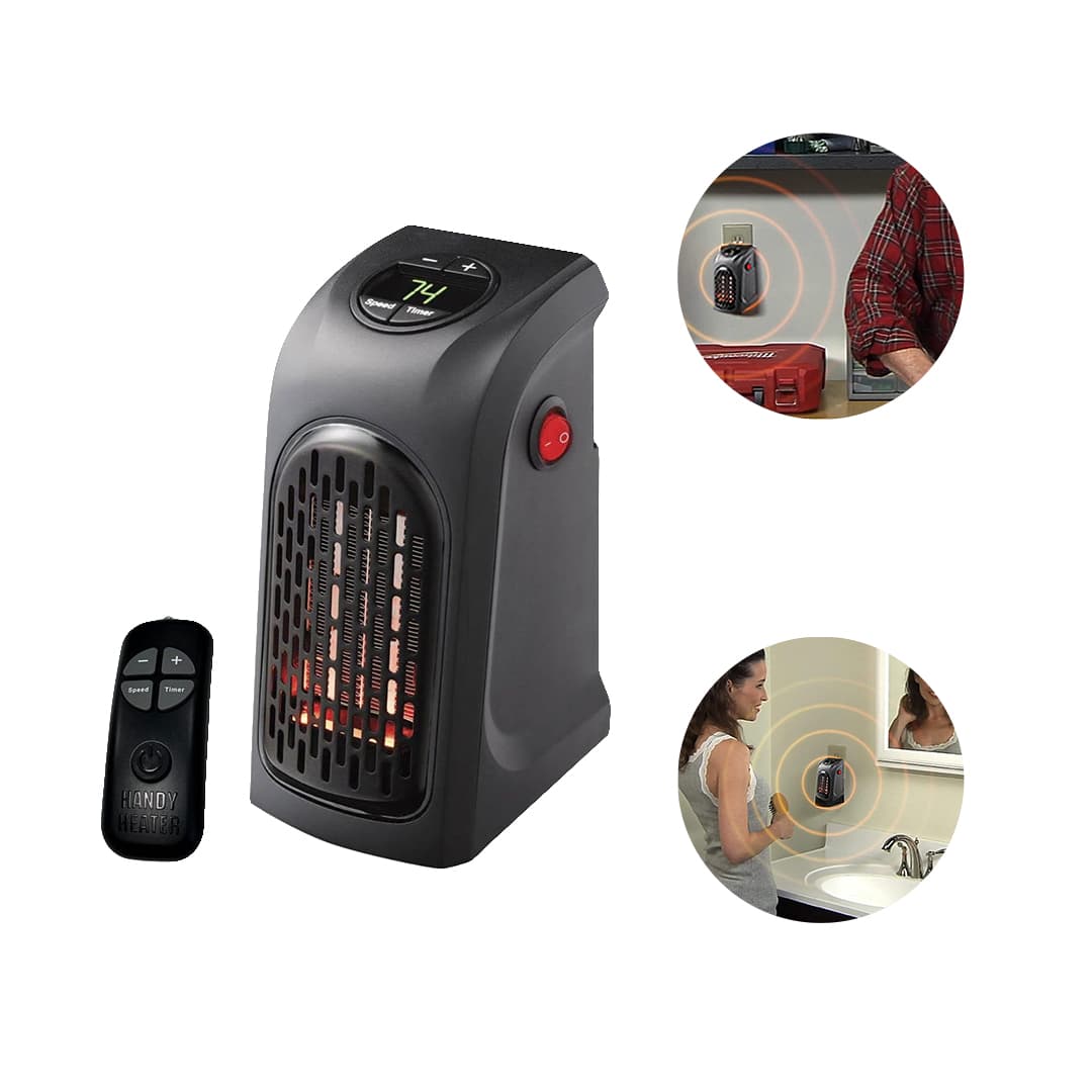 Riscaldatore Elettrico Portatile Mini con Ventola – Riscaldatore da Parete, Plug-in, Tecnologia PTC con Termostato Regolabile.